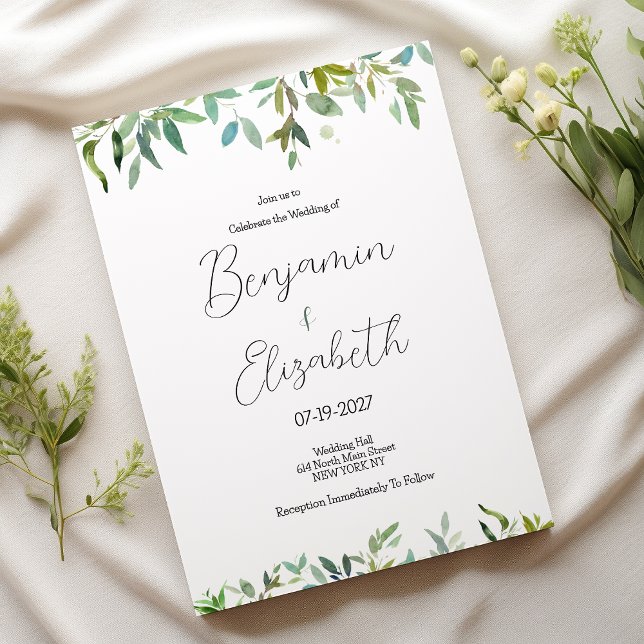 Convites Casamento de folhagem verde-escura da menta botâni (Botanic mint dark green foliage greenery Wedding )