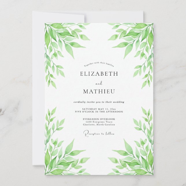 Convites Casamento de Folhagem Verde Exuberante (Frente)