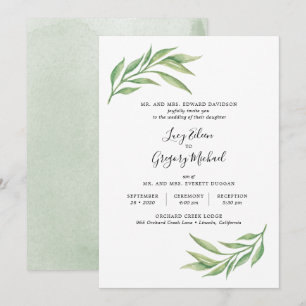 Convites Casamento de Folhas Botânicas de Aquarela