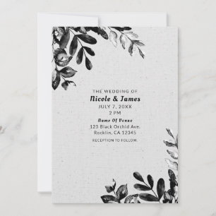 Convites Casamento de Folhas Botânicas Preto + Branco Vinta