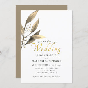 Convites Casamento de folhas castanhas com script de ouro r