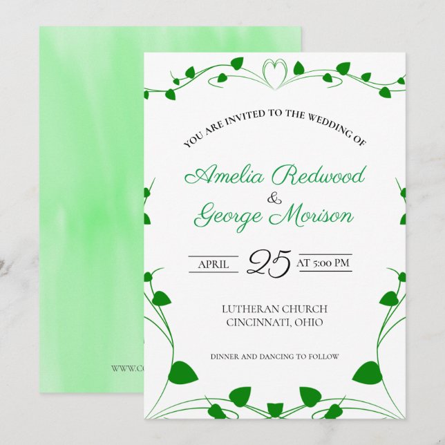 Convites Casamento de Folhas da Primavera Verde (Frente/Verso)