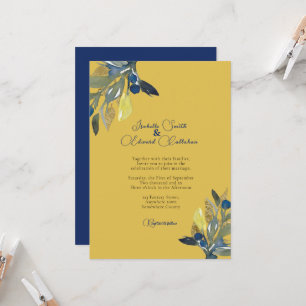 Convites Casamento de Folhas de Aquarela Azul-Marinho e Dou
