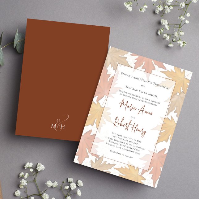 Convites Casamento de Folhas de Aquarela Elegante (Elegant watercolor leaves classic wedding invitation.)