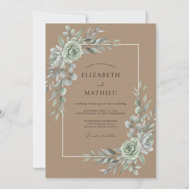 Convites Casamento de Folhas de Eucalipto Areia (Frente)