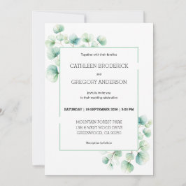 Convites Casamento de Folhas de Eucalipto em Aquarela Verde