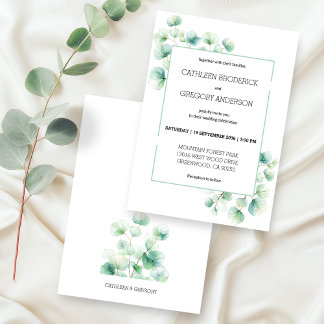 Convites Casamento de Folhas de Eucalipto em Aquarela Verde
