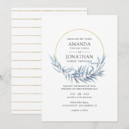 Convites Casamento de Folhas de Eucalipto Geométricas Azul 