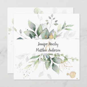 Convites Casamento de Folhas de Frame Dourado Meadow Green