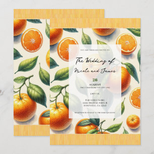 Convites Casamento de Folhas de Laranja com Aquarela
