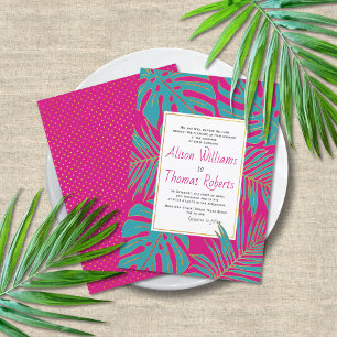 Convites Casamento de folhas de monstera tropical magenta