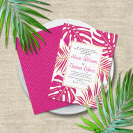 Convites Casamento de folhas de monstera tropical rosa mage