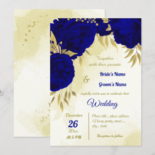Convites Casamento de folhas de ouro de flores azuis