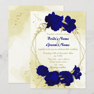 Convites Casamento de folhas de ouro de flores azuis