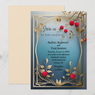 Convites Casamento de folhas de ouro de maçãs vermelhas