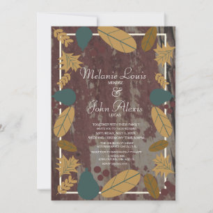 Convites Casamento de Folhas de Outono Rustic Verde