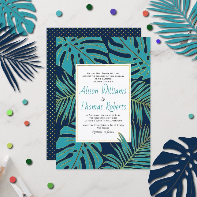 Convites Casamento de folhas de palma de monstera tropical  (Criador carregado)