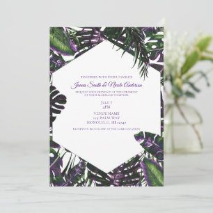Convites Casamento de Folhas de Palmeira Tropicais Roxo e V