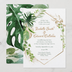 Convites Casamento de Folhas de Palmeira Tropicais Verde Ge