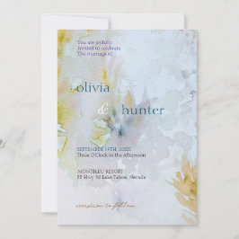 Convites Casamento de Folhas de Prata e Ouro em Aquarela