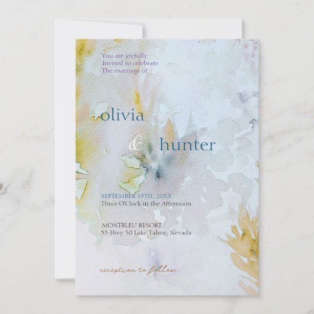 Convites Casamento de Folhas de Prata e Ouro em Aquarela (Frente)