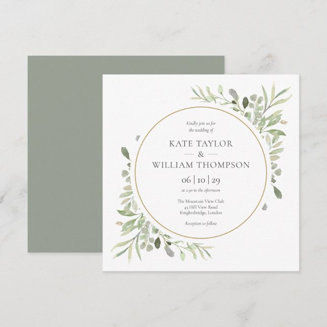 Convites Casamento de Folhas de Vegetação Elegante (Frente/Verso)
