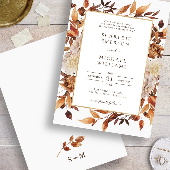 Convites Casamento de Folhas Elegantes de Outono (Fall Elegant Leaves Wedding Invitation
)