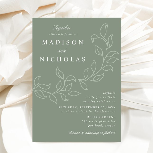 Convites Casamento de Folhas em Cascata Verde Salvia (Criador carregado)