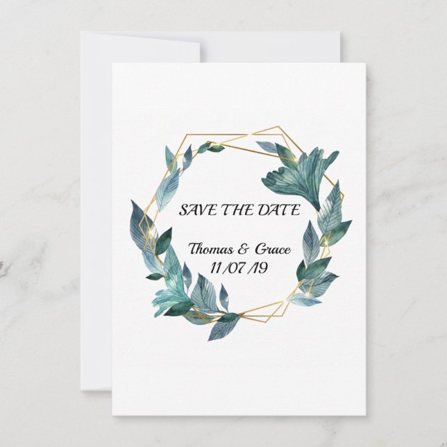 Convites Casamento de Folhas Enquadradas com Aquarela Adorá (Frente)