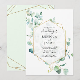 Convites Casamento de Folhas Geométricas de Granja Dourada