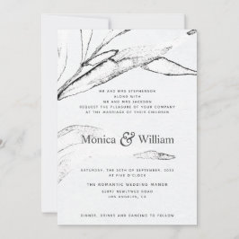 Convites Casamento de folhas gráficas modernas, brancas e p