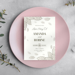 Convites Casamento de Folhas Minimalistas Simples
