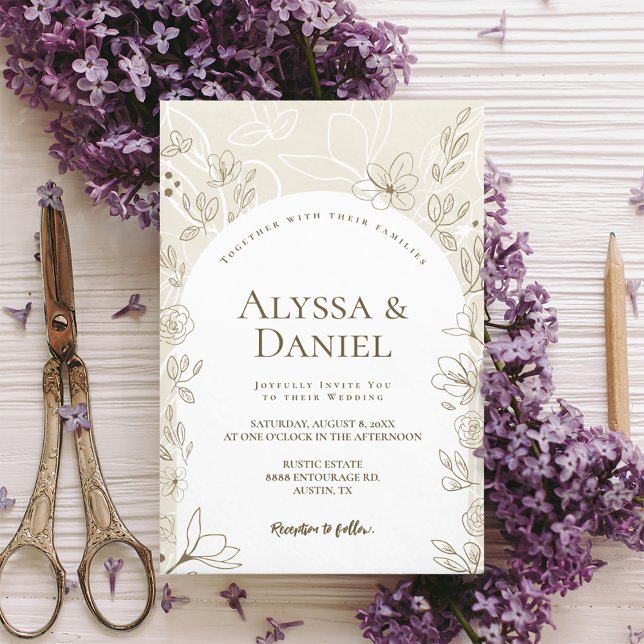 Convites Casamento de Folhas Neutrais de Arco Moderno (Modern minimalist arch Floral leaves Wedding invitation)