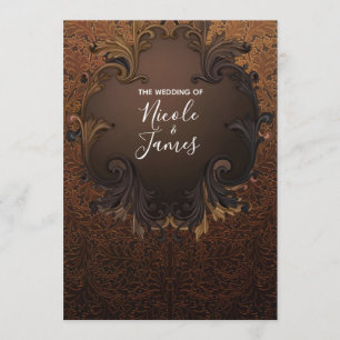 Convites Casamento de Folhas Ornamentais Douradas de outono