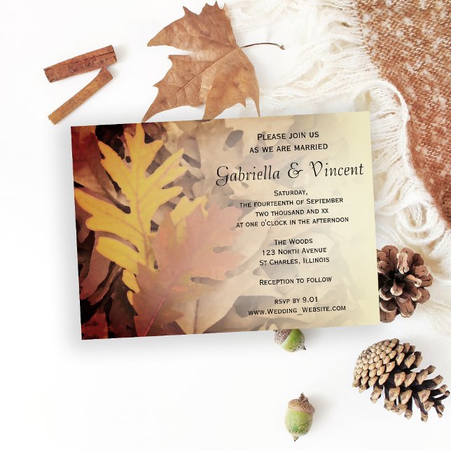 Convites Casamento de Folhas Pintadas (Fall in Love with this natural Autumn Leaves Wedding Invitation.)
