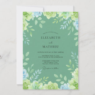 Convites Casamento de Folhas Pintadas Jardim Seafoam