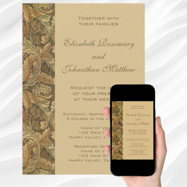 Convites Casamento de Folhas Quentes de Outono Vitoriano An (Antique Victorian Warm Autumn Leaves Wedding Invitation)