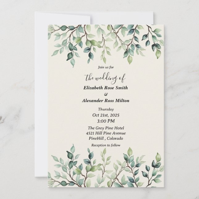 Convites Casamento de folhas simples e Bonito (Frente)