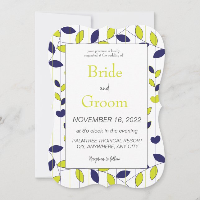 Convites Casamento de Folhas Tropicais Azul Verde (Frente)