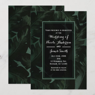 Convites Casamento de Folhas Tropicais Chic Green & Black