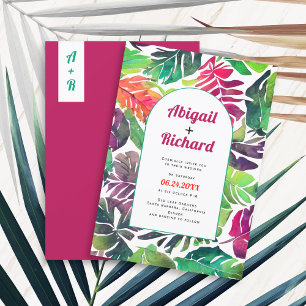 Convites Casamento de folhas tropicais coloridas maximalist