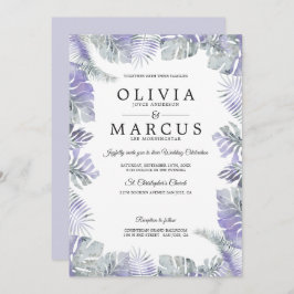 Convites Casamento de Folhas Tropicais de lavanda Mist Wate