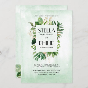 Convites Casamento de folhas tropicais de monstera selvagem