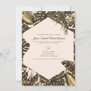 Convites Casamento de Folhas Tropicais de Olive Green & Cre