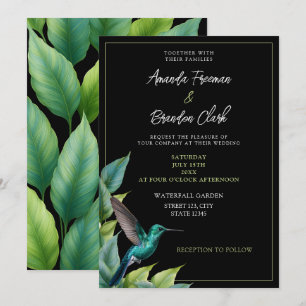 Convites Casamento de Folhas Tropicais Emerald Hummingbird