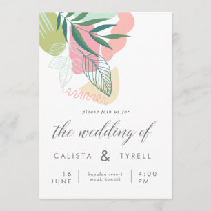 Convites Casamento de Folhas Tropicais Modernas Abstrato