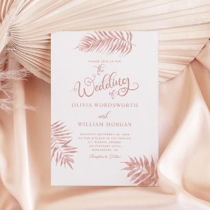 Convites Casamento de Folhas Tropicais rosa Douradas 
