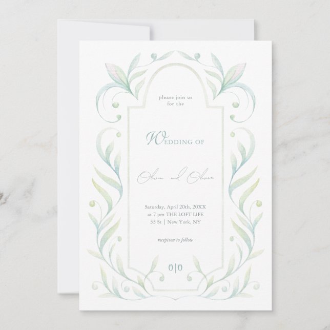 Convites Casamento de Folhas Verdes (Frente)