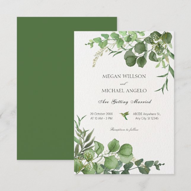 Convites Casamento de folhas verdes estéticas (Frente/Verso)