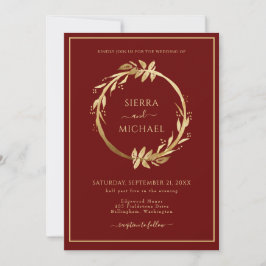 Convites Casamento de Foliage Burgundy, Ouro Chic